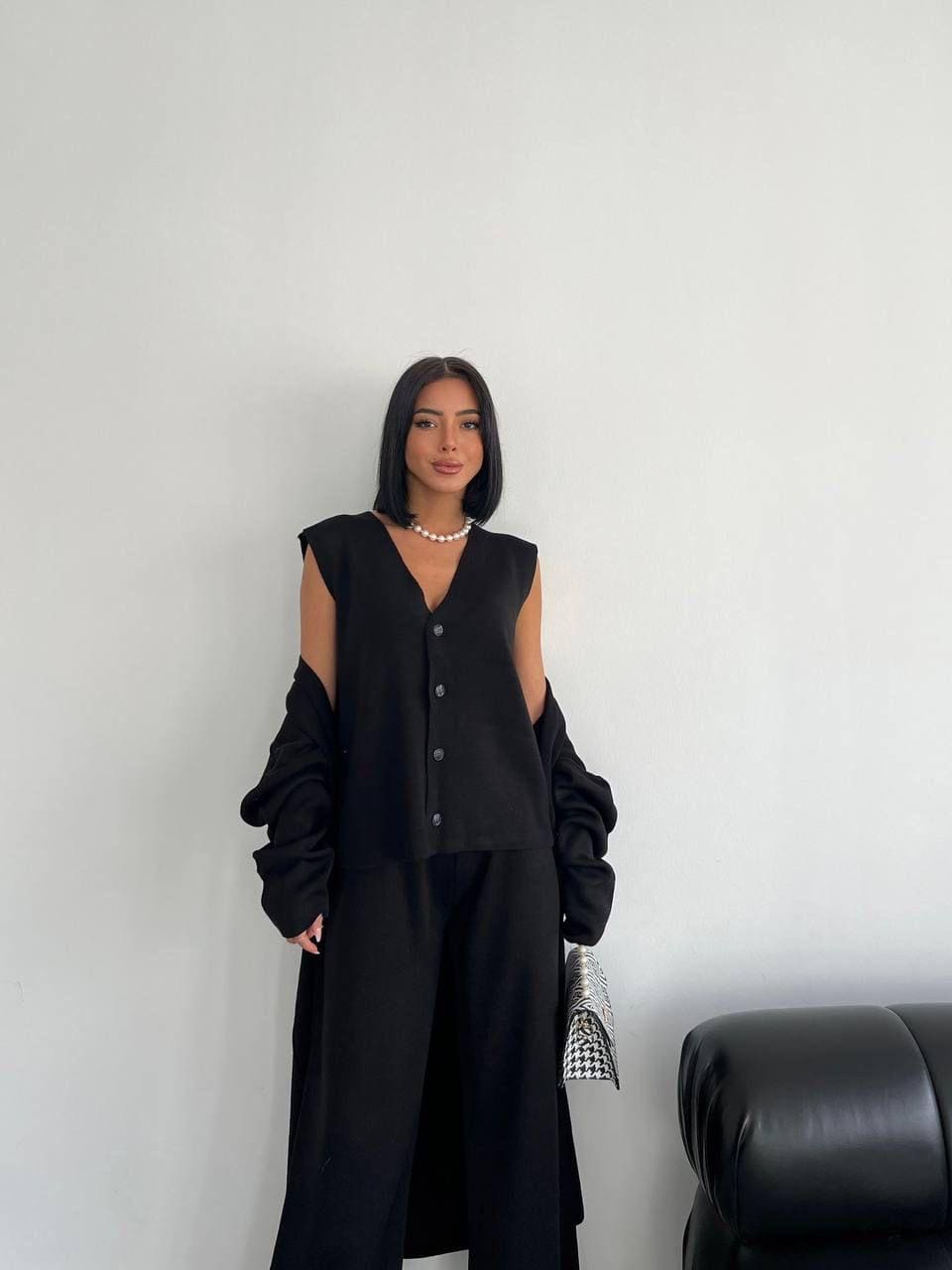 Ensemble 3 Pièces en Maille Fine - Gilet, Pantalon & Cardigan